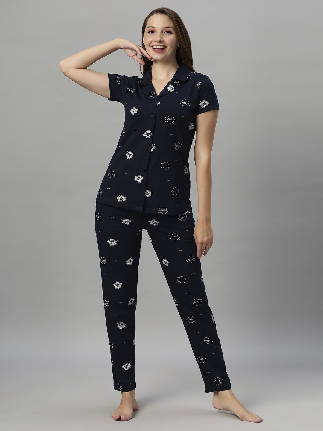 

QUIRA Women Printed Night suit, Navy blue
