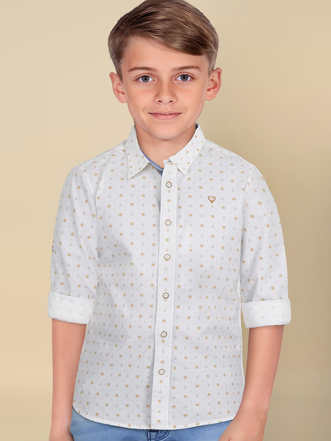 

Allen Solly Junior Boys Slim Fit Opaque Printed Casual Shirt, Cream