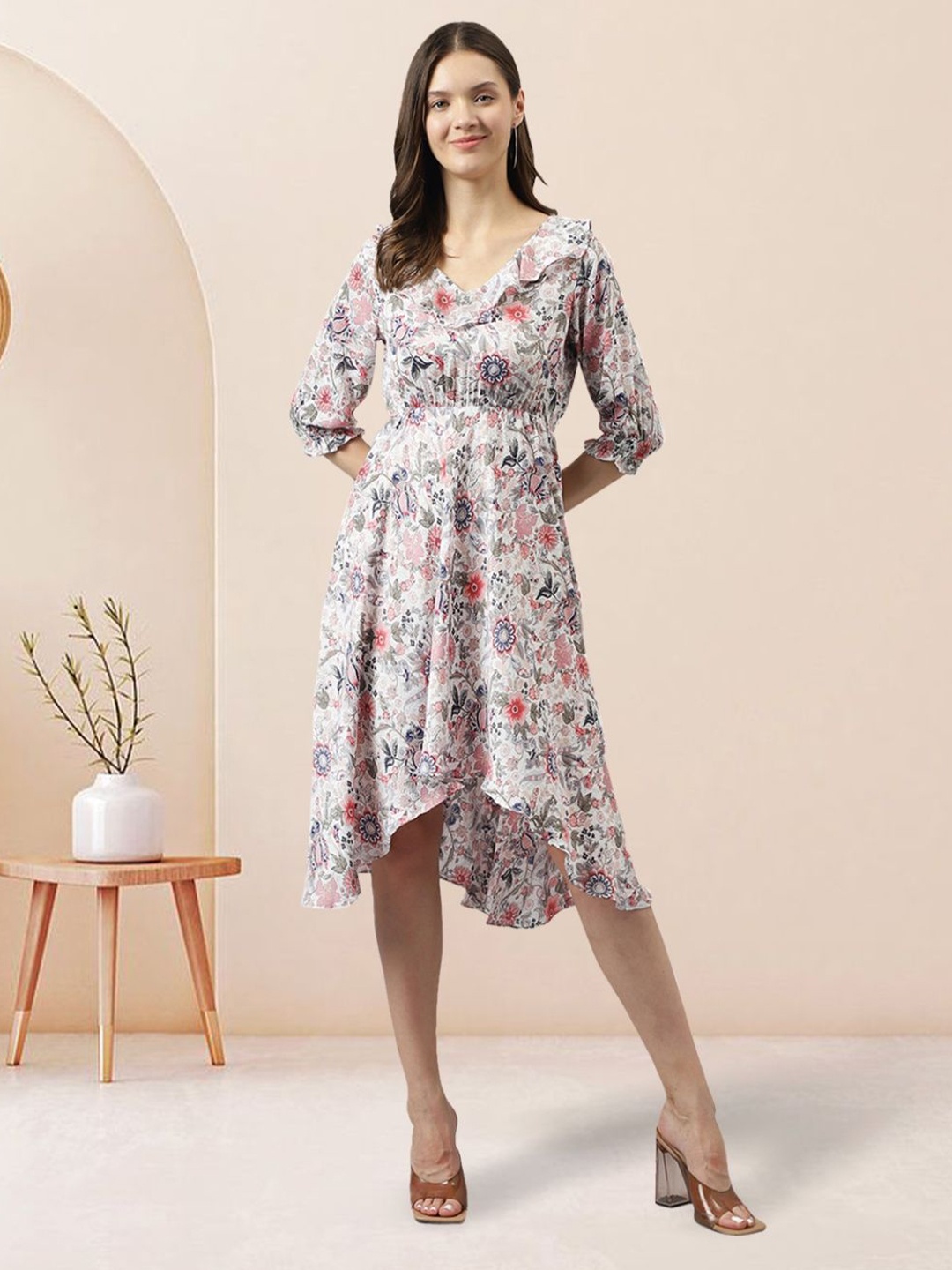 

BAESD Floral Print Fit & Flare Dress, White