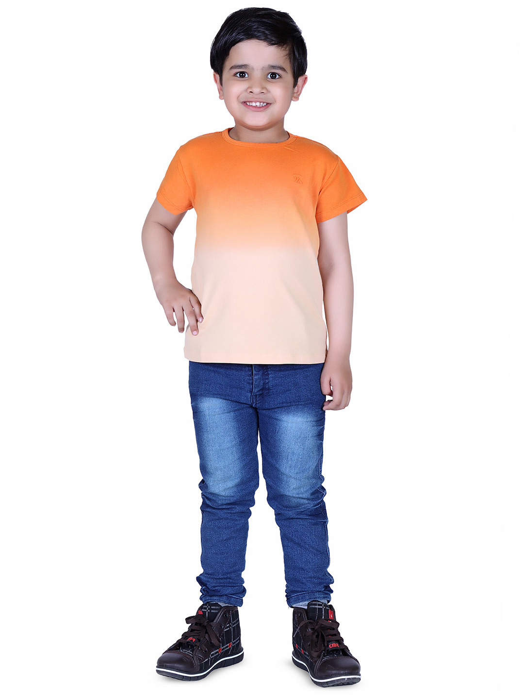 

Yellow Apple Boys Dyed V-Neck Pockets T-shirt, Orange