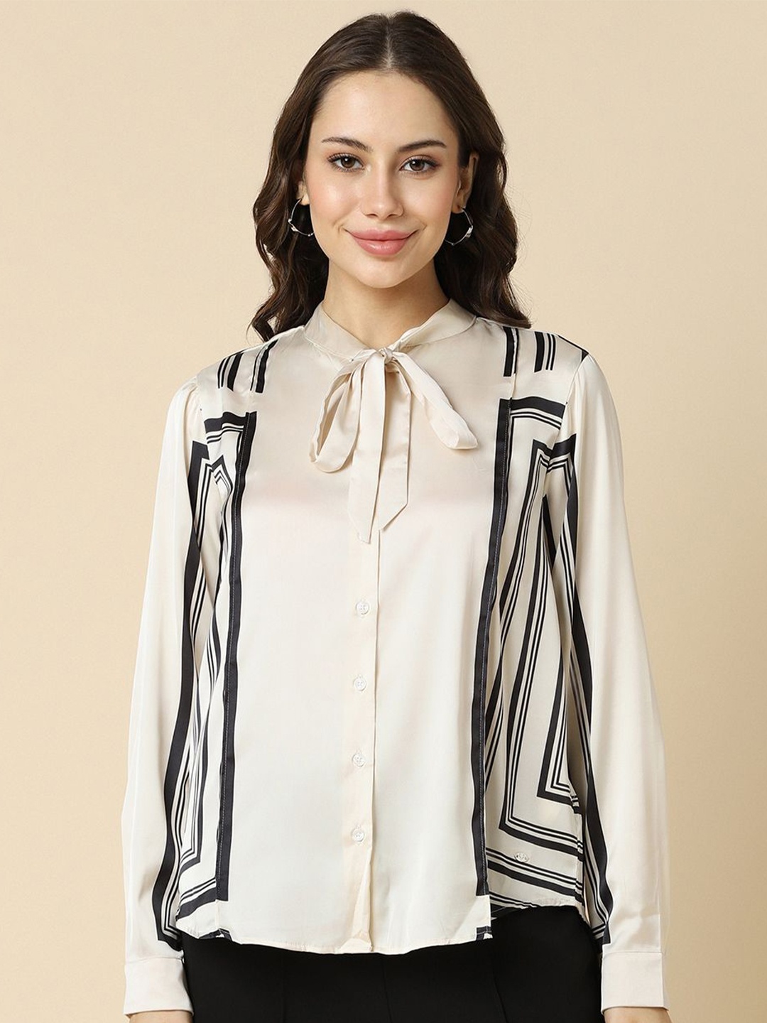 

Allen Solly Woman Women Opaque Striped Formal Shirt, Cream