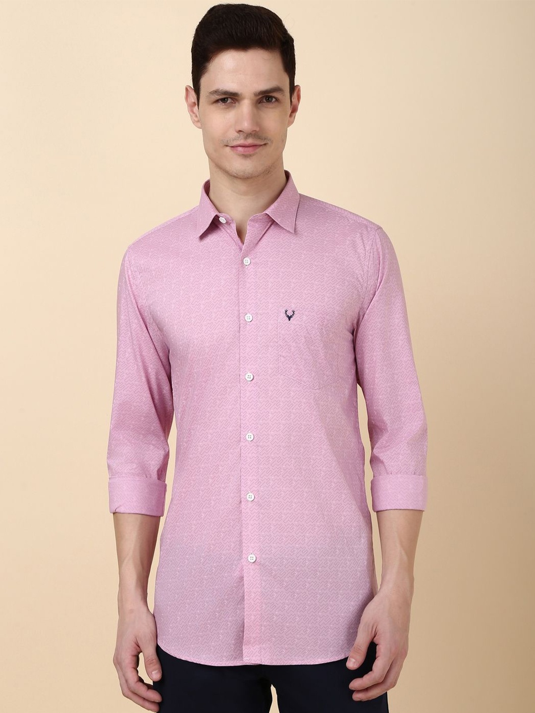 

Allen Solly Men Slim Fit Opaque Printed Casual Shirt, Pink