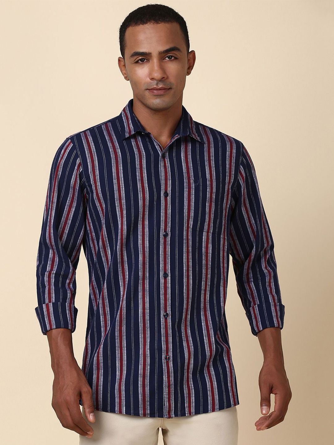 

Allen Solly Men Opaque Striped Casual Shirt, Navy blue