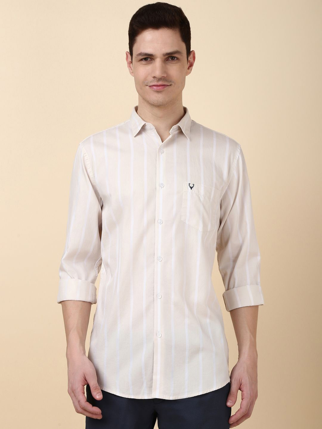 

Allen Solly Men Slim Fit Opaque Striped Casual Shirt, Beige