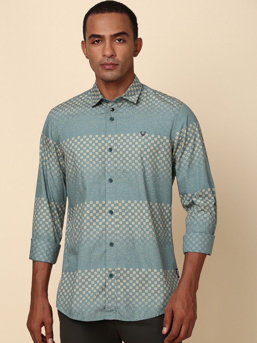 

Allen Solly Men Slim Fit Opaque Printed Casual Shirt, Green