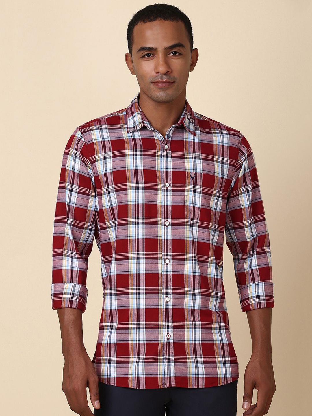 

Allen Solly Men Tartan Checks Opaque Checked Casual Shirt, Maroon