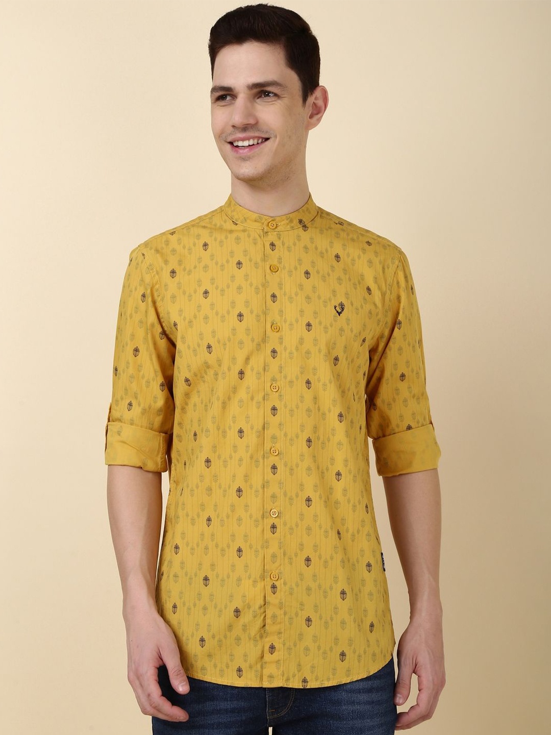 

Allen Solly Men Slim Fit Opaque Printed Casual Shirt, Yellow