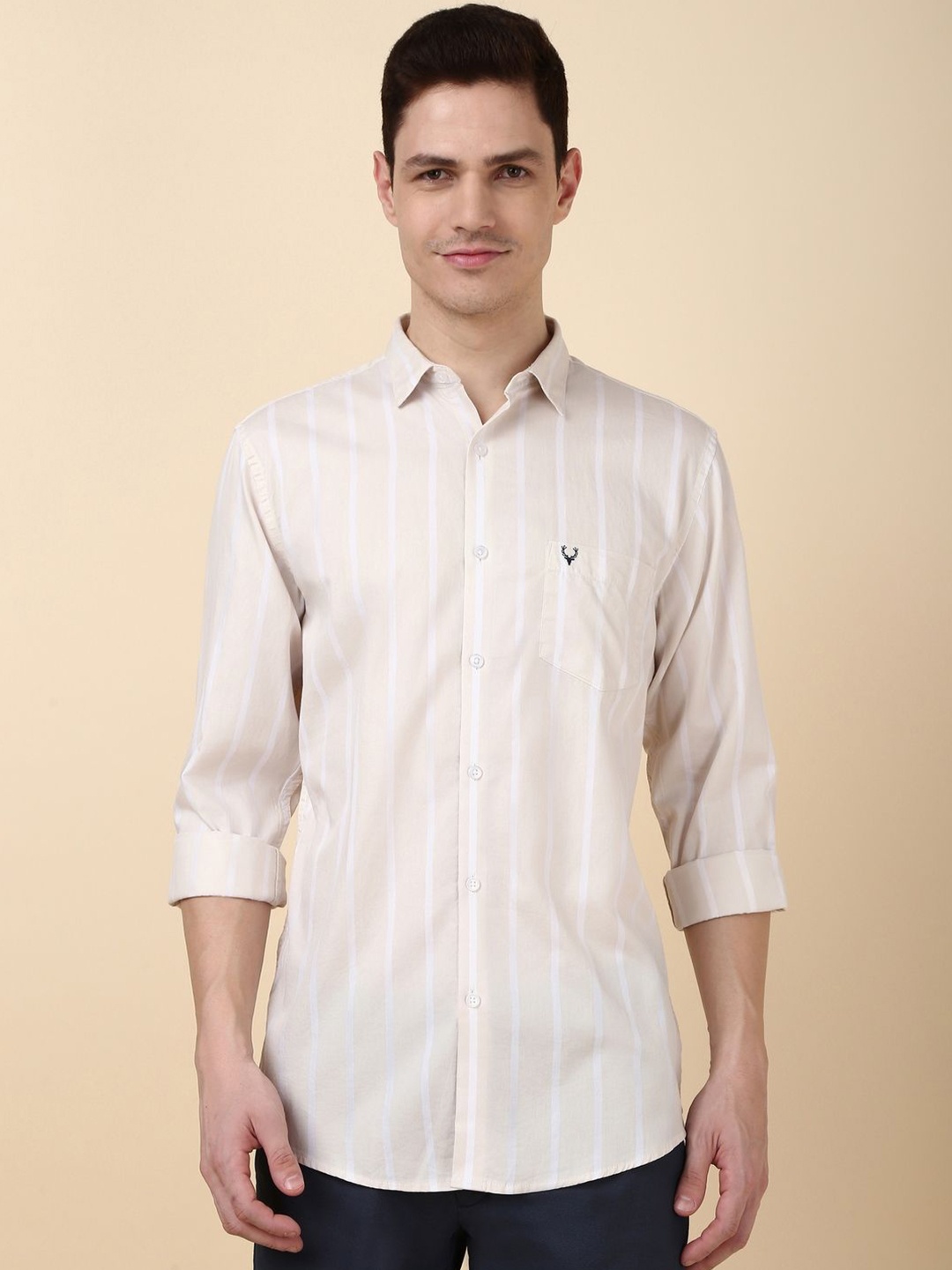 

Allen Solly Men Slim Fit Opaque Striped Casual Shirt, Beige