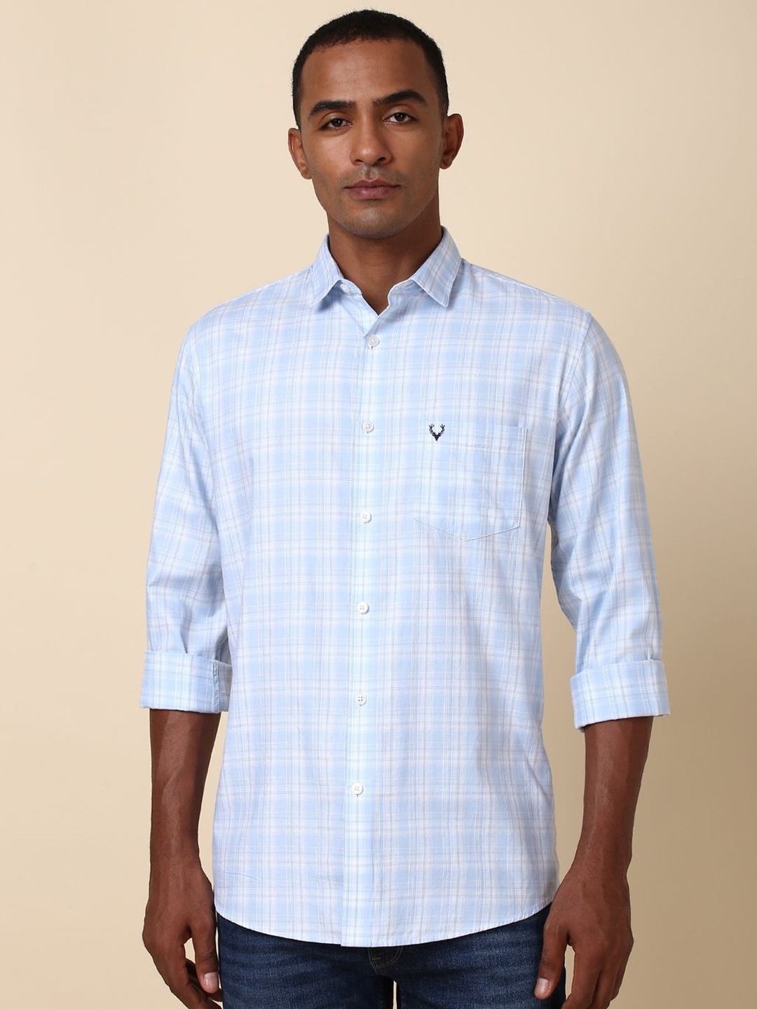 

Allen Solly Men Slim Fit Opaque Checked Casual Shirt, Blue