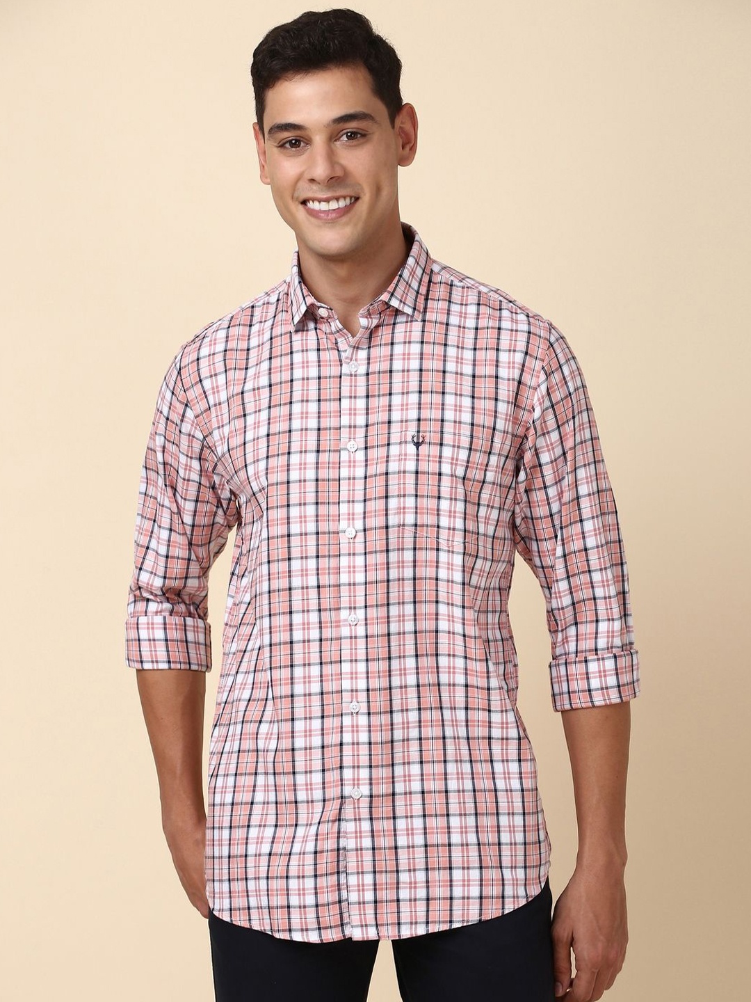 

Allen Solly Men Slim Fit Opaque Checked Casual Shirt, Pink