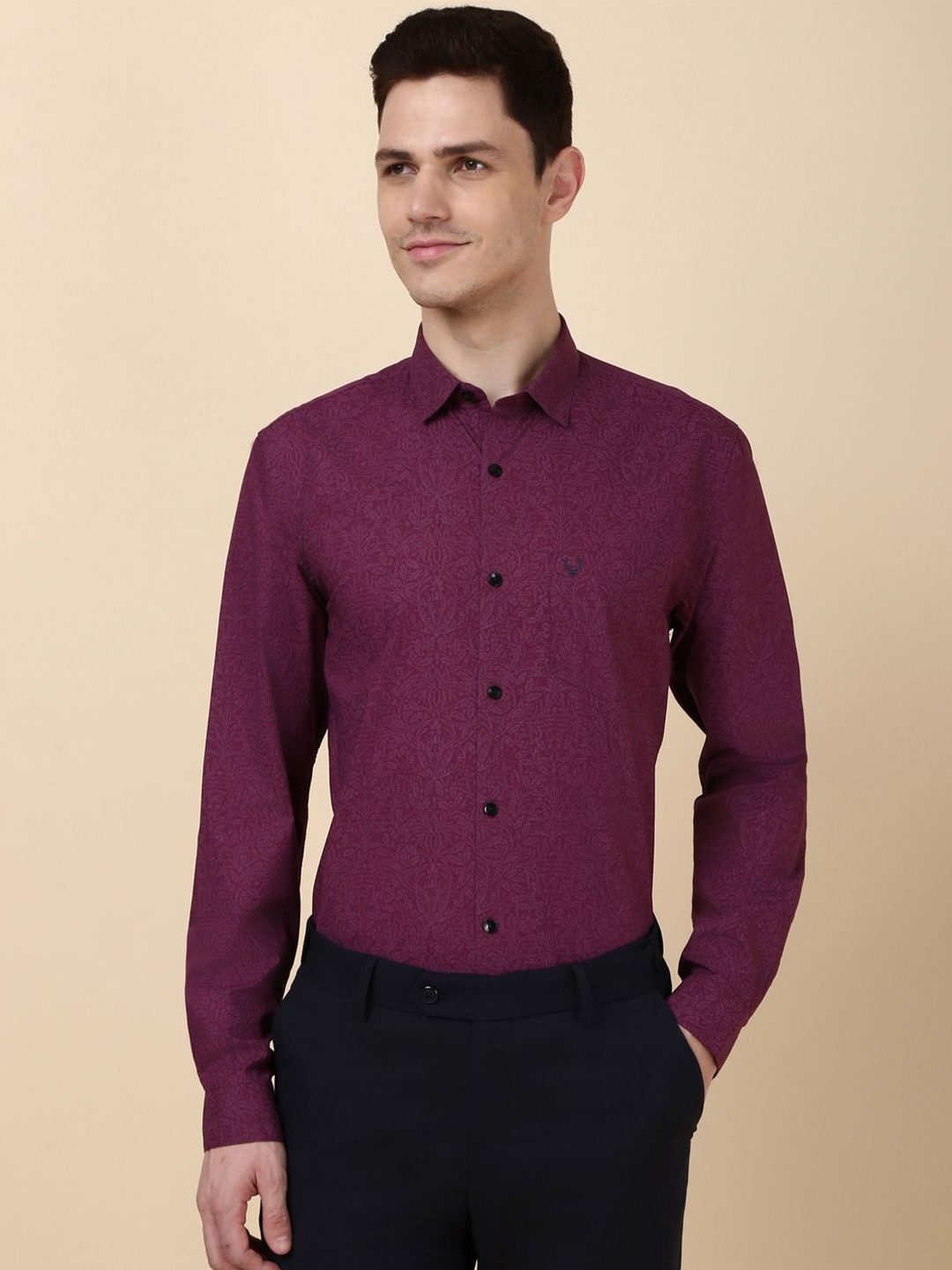 

Allen Solly Men Slim Fit Opaque Printed Formal Shirt, Purple