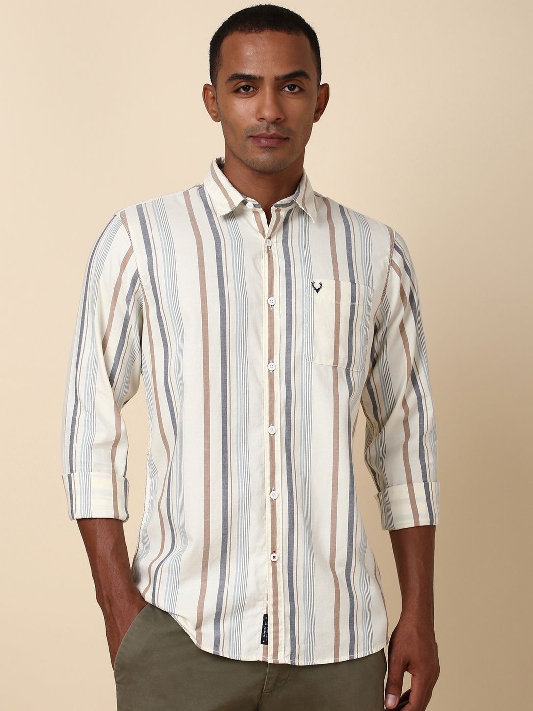 

Allen Solly Men Opaque Striped Casual Shirt, Cream