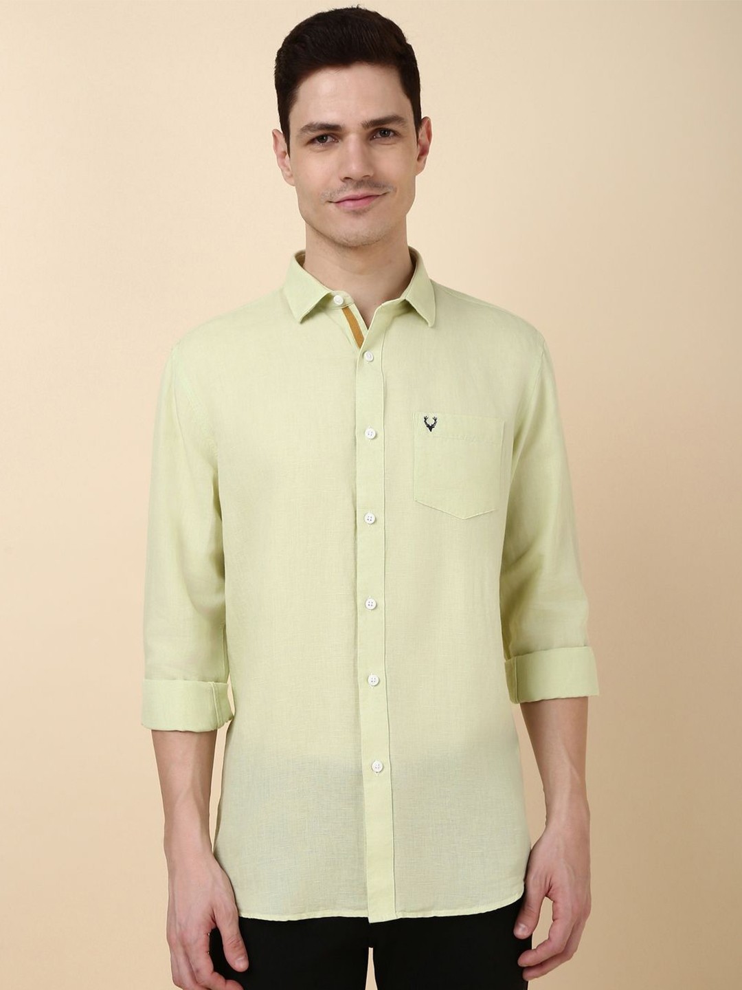 

Allen Solly Men Solid Spread Collar Slim Fit Casual Shirt, Green