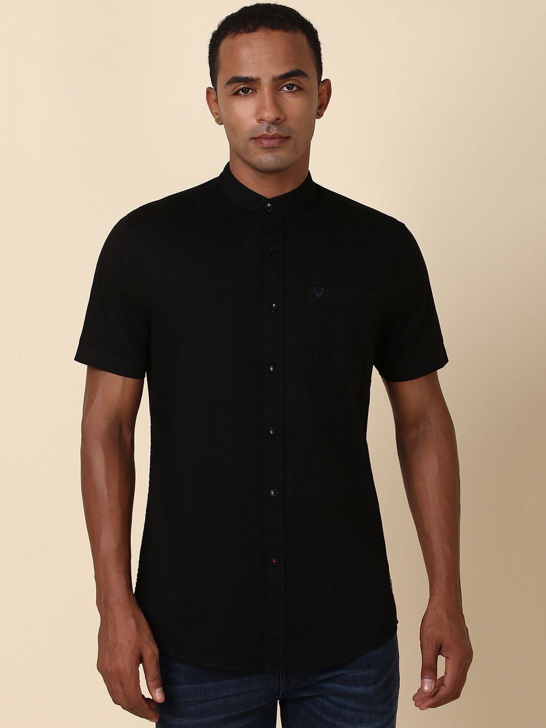 

Allen Solly Men Solid Band Collar Casual Shirt, Black