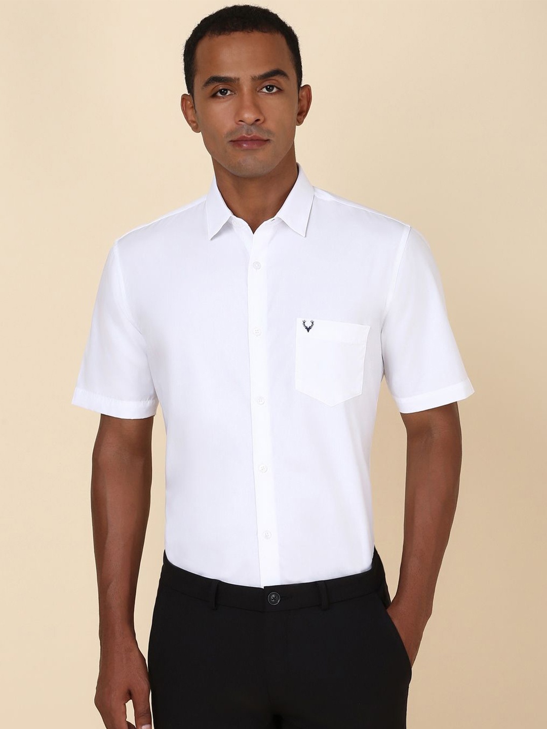 

Allen Solly Men Spread Collar Solid Pocket Detailing Cotton Slim Fit Formal Shirt, White