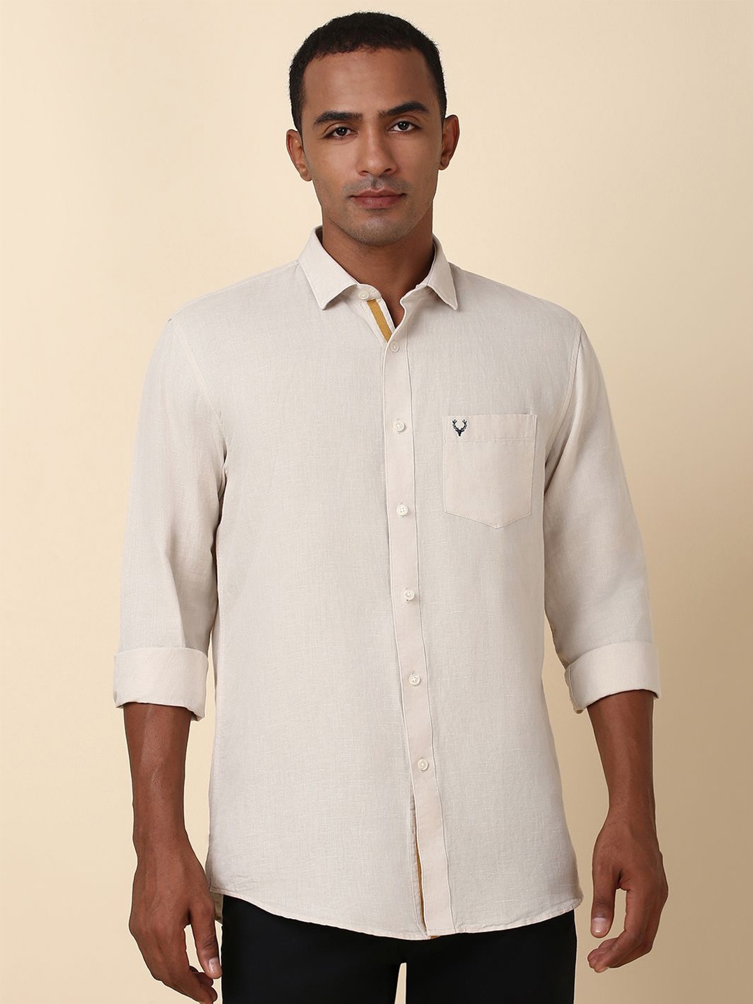 

Allen Solly Men Slim Fit Solid Spread Collar Casual Shirt, Beige