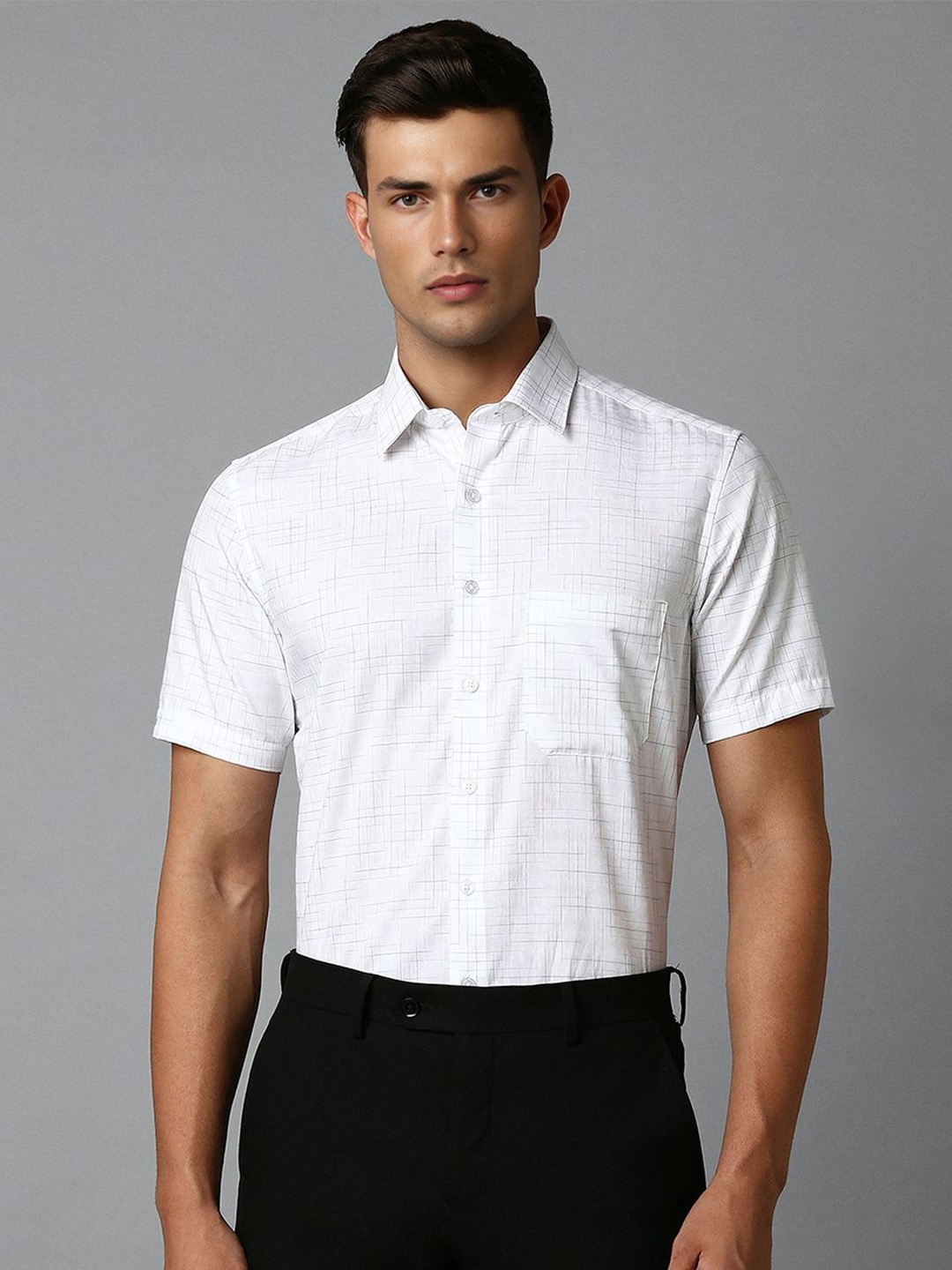 

Louis Philippe Men Slim Fit Checked Pure Cotton Formal Shirt, White