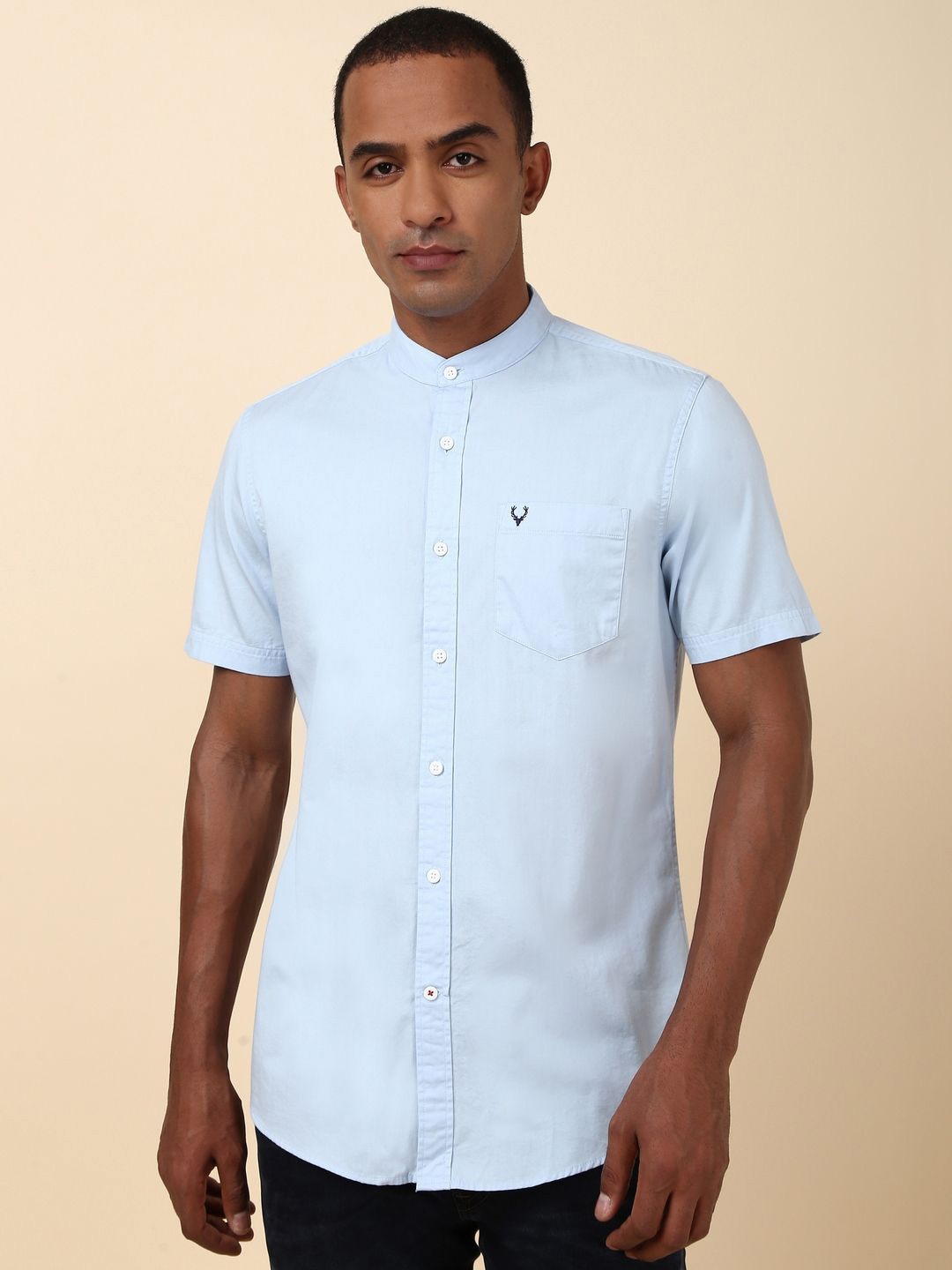 

Allen Solly Men Solid Band Collar Casual Shirt, Blue