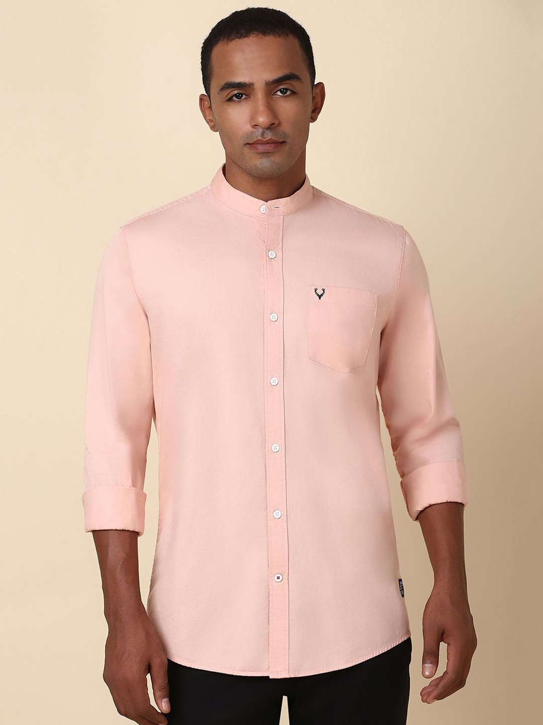 

Allen Solly Men Mandarin Collar Pockets Cotton Casual Shirt, Peach