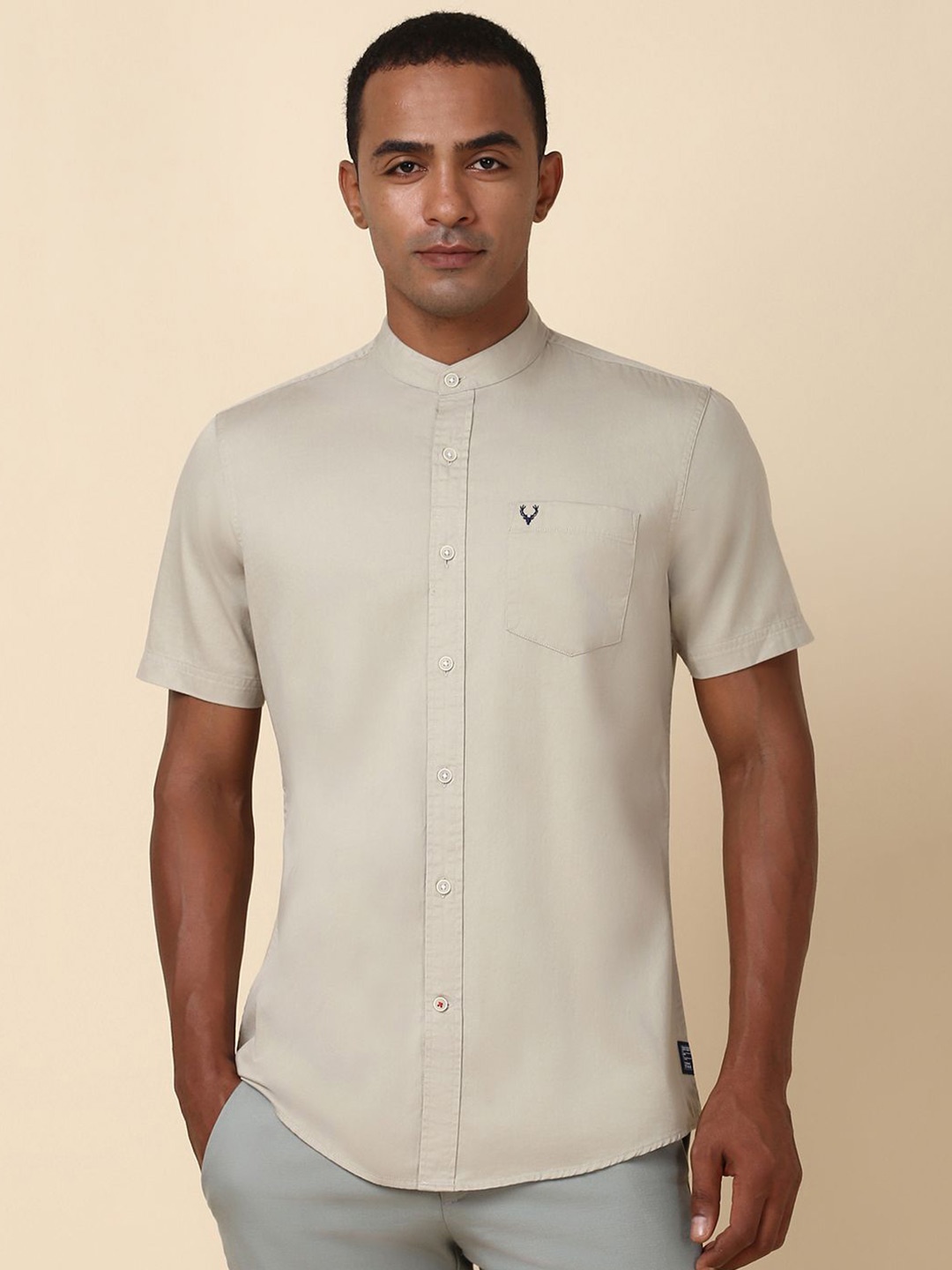 

Allen Solly Men Solid Band Collar Casual Shirt, Beige