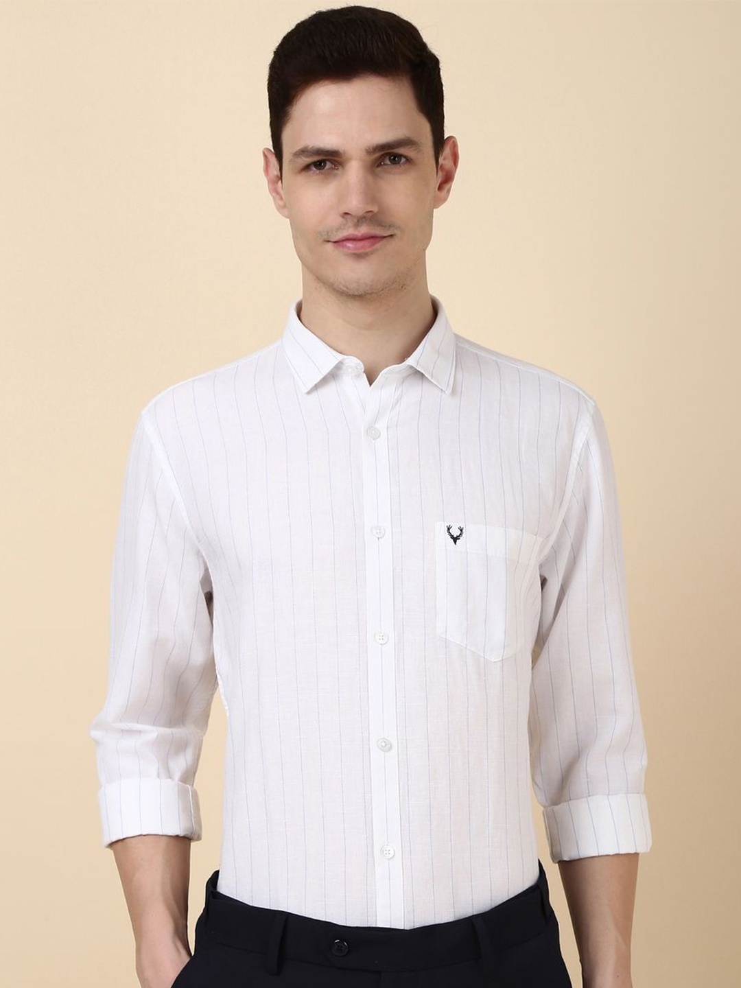 

Allen Solly Men Striped Spread Collar Casual Shirt, White