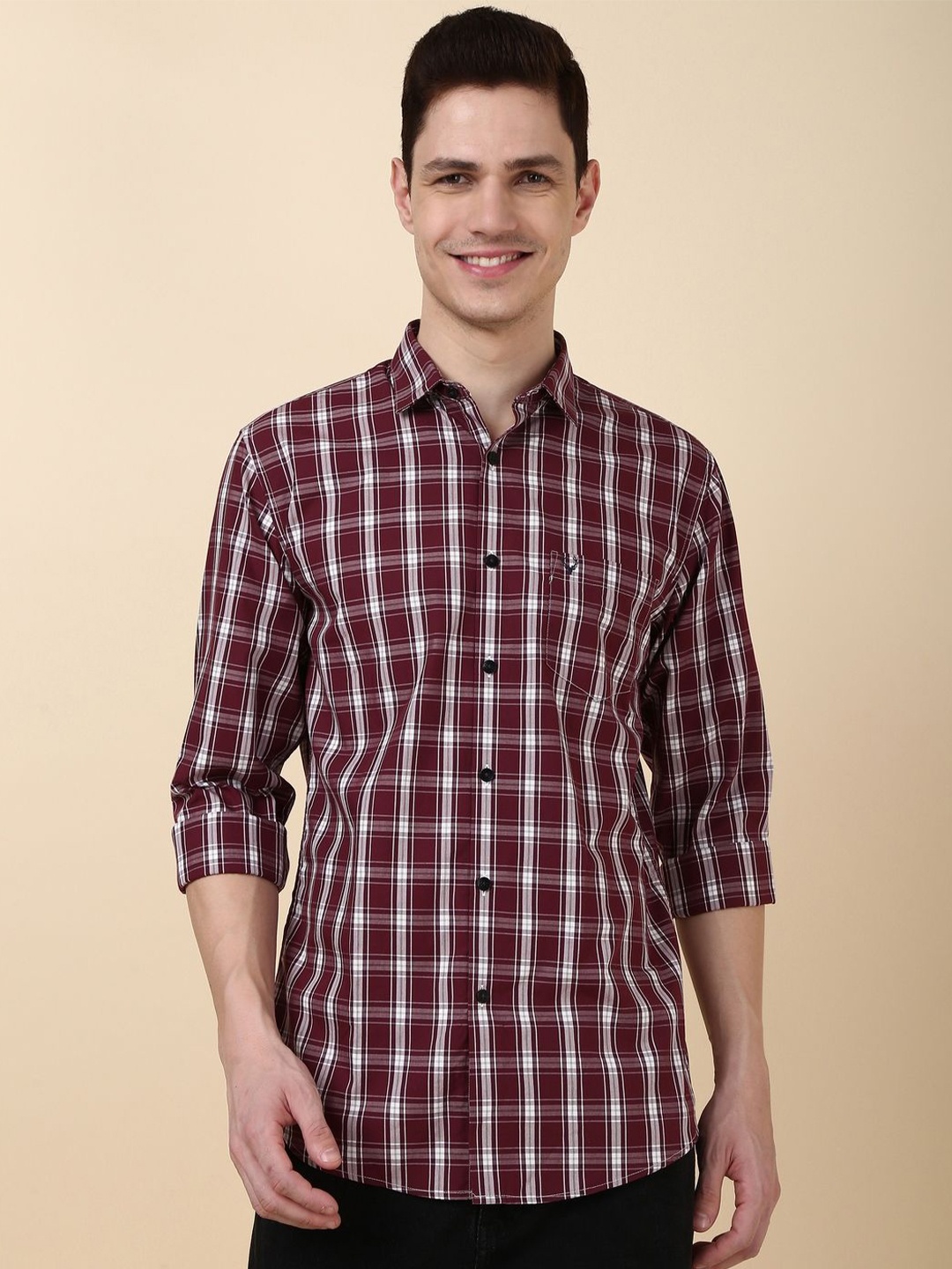 

Allen Solly Men Slim Fit Checked Pure Cotton Casual Shirt, Maroon