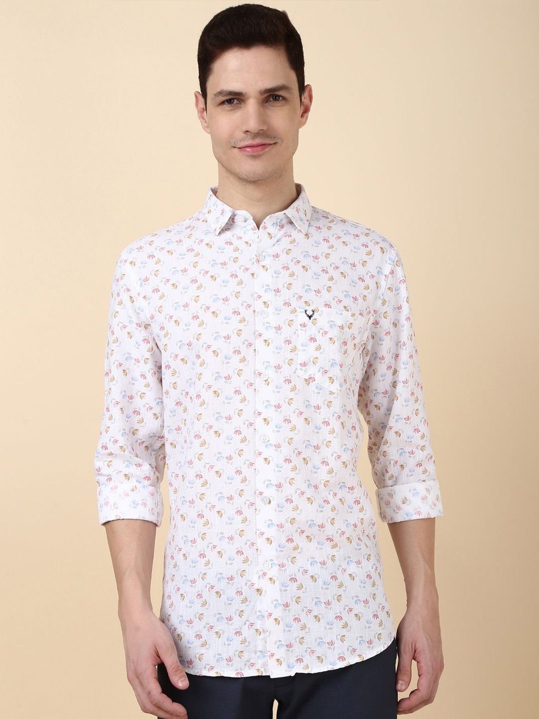 

Allen Solly Men Slim Fit Floral Printed Spread Collar Casual Shirt, White