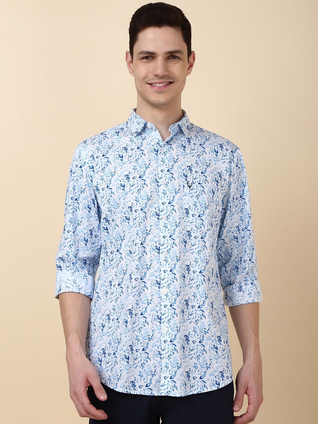 

Allen Solly Men Printed Spread Collar Cotton Slim Fit Casual Shirt, White