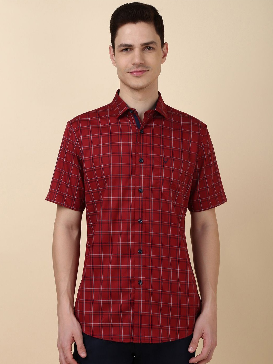 

Allen Solly Men Checked Spread Collar Cotton Slim Fit Casual Shirt, Maroon