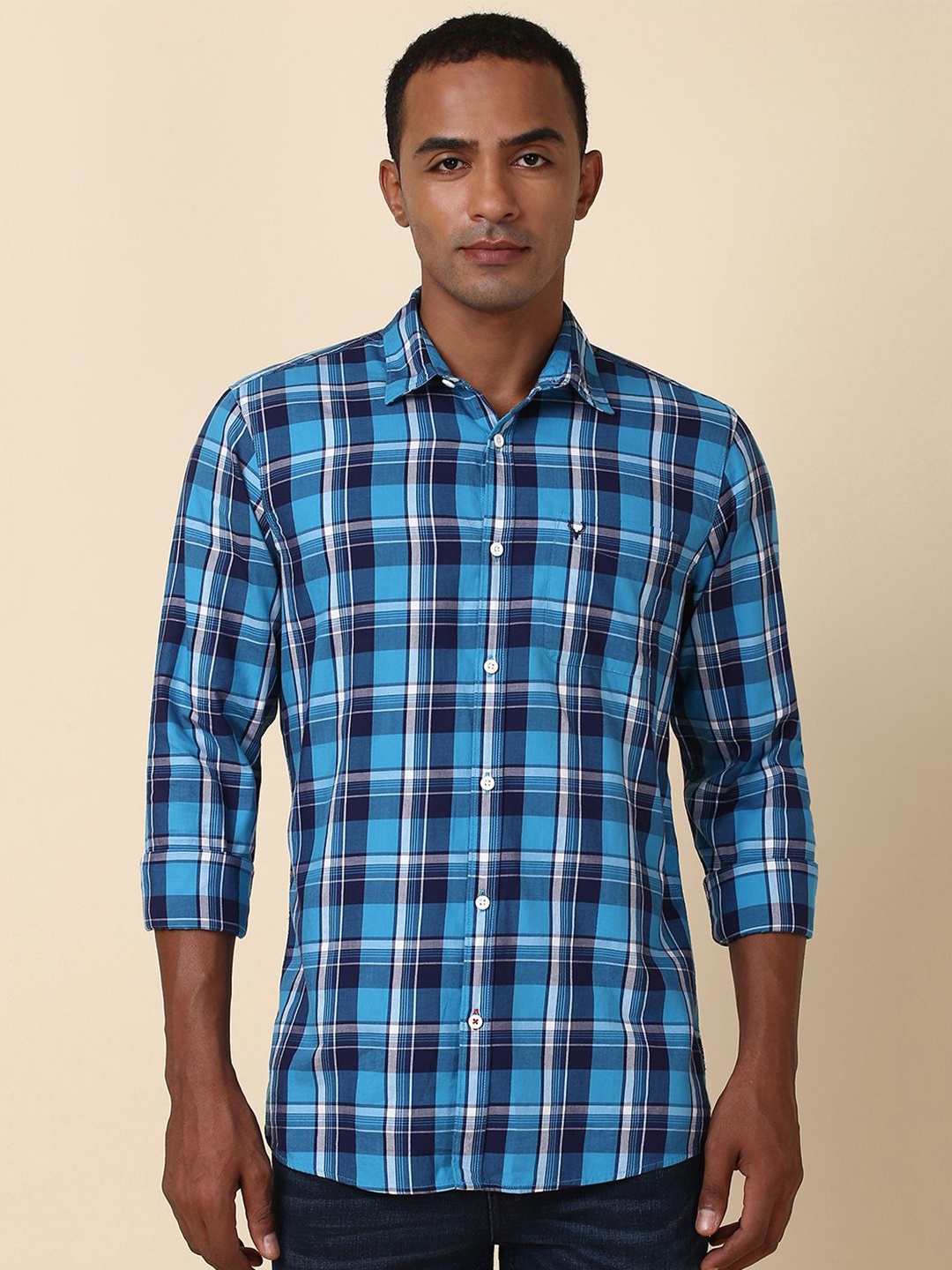 

Allen Solly Men Tartan Checks Checked Spread Collar Pure Cotton Casual Shirt, Blue