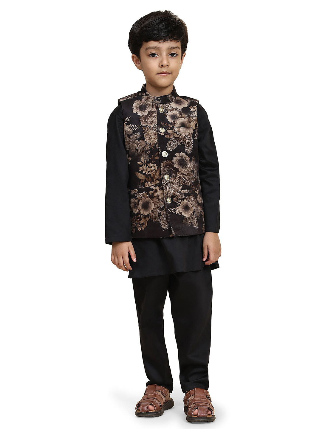 

BAESD Boy Mandarin Collar Long Sleeves Pure Cotton Kurta,Pyjama &Nehru Jackets, Black