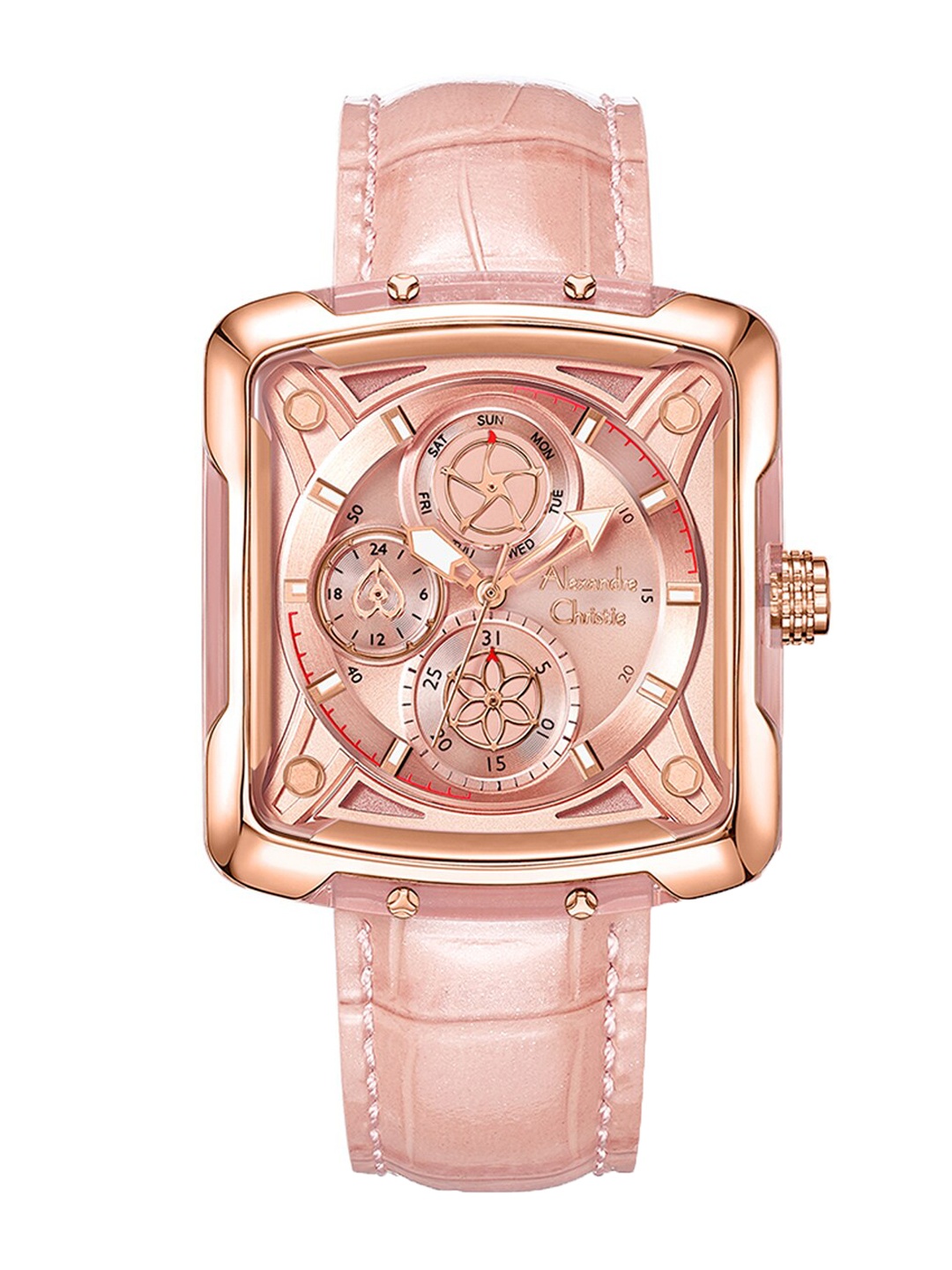 

Alexandre Christie Women Embellished Dial & Leather Textured Straps Analogue Watch 3030BFLRGPN, Pink