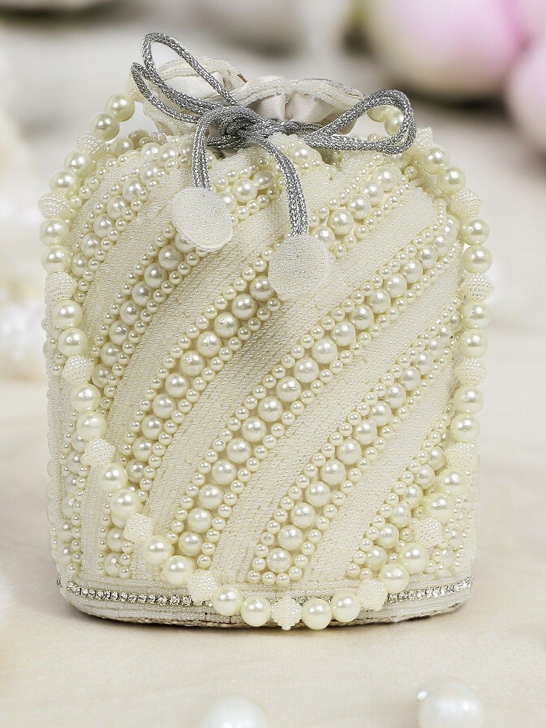 

Exotic Embroidered Potli Clutch, White