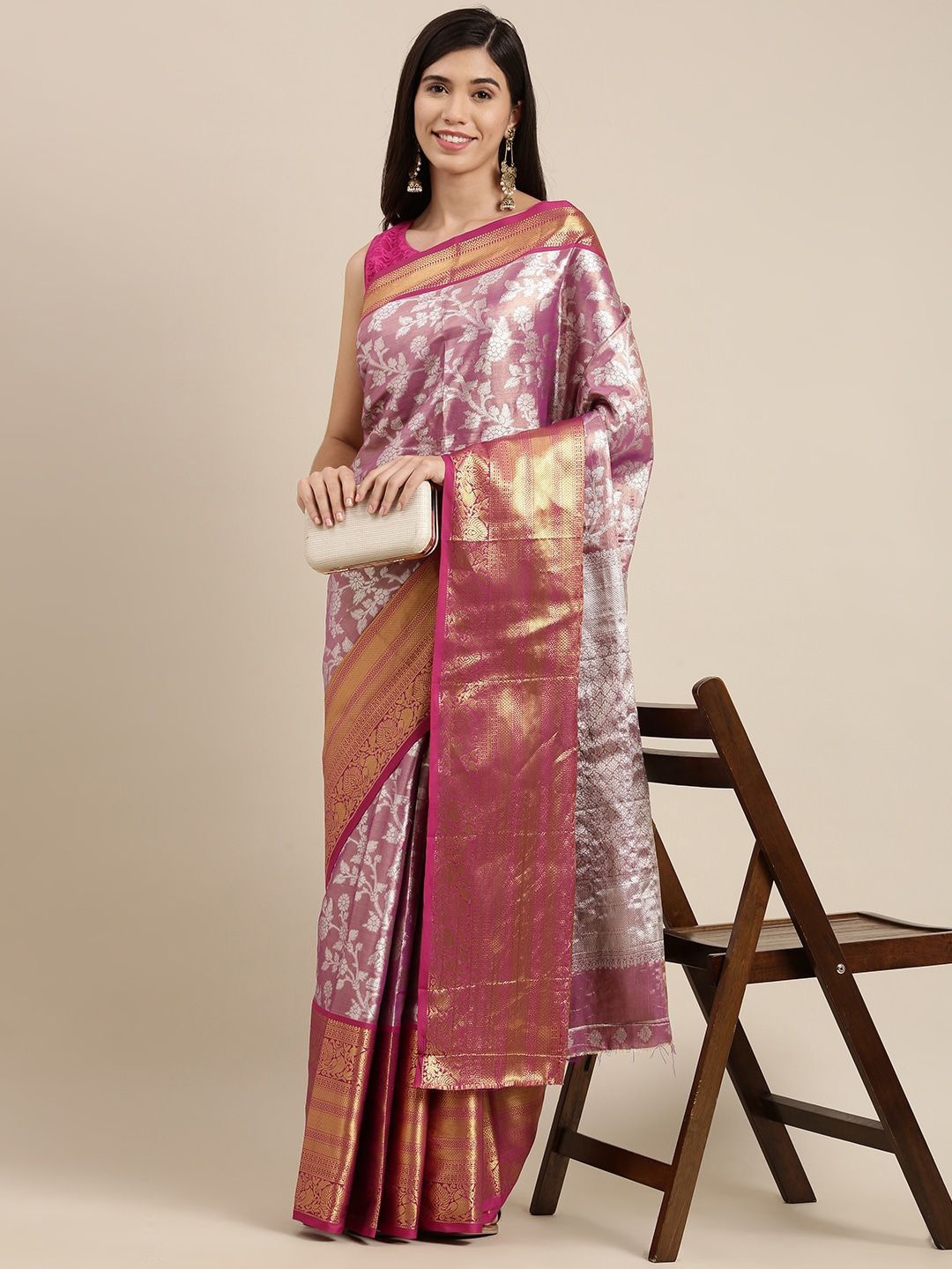 

Panzora Woven Design Zari Tissue Banarasi Saree, Purple