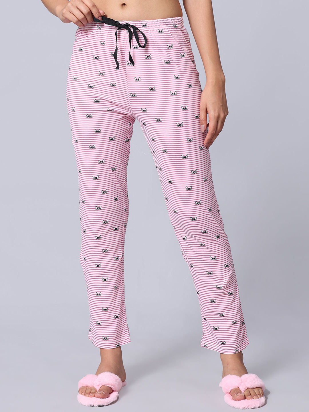 

evolove Women Striped Relaxed-Fit Cotton Straight Lounge Pants, White