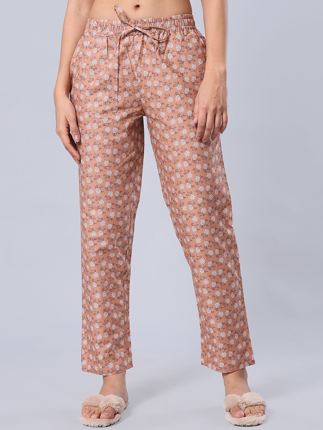

evolove Womens Printed Cotton Relaxed Fit Track Pants, Brown