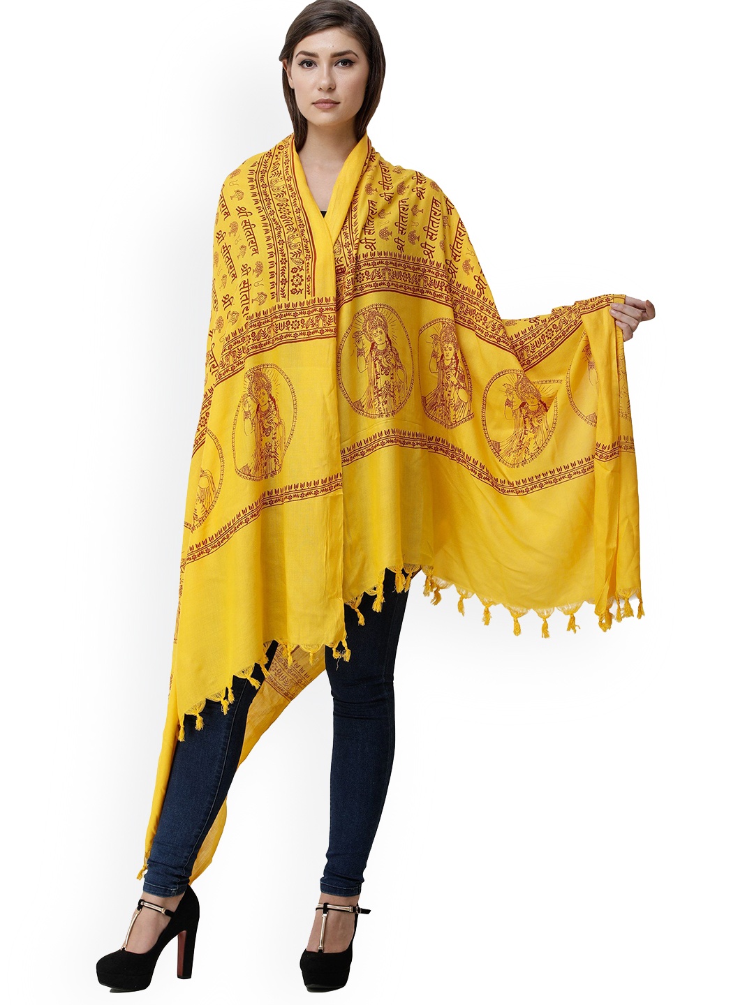 

Exotic India Sri Sita Ram Prayer Ethnic Motifs Printed Shawl, Yellow