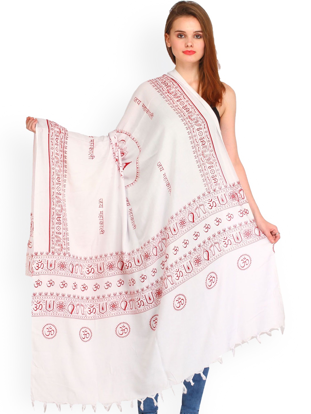 

Exotic India Women Ethnic Motifs Printed Shawl, White
