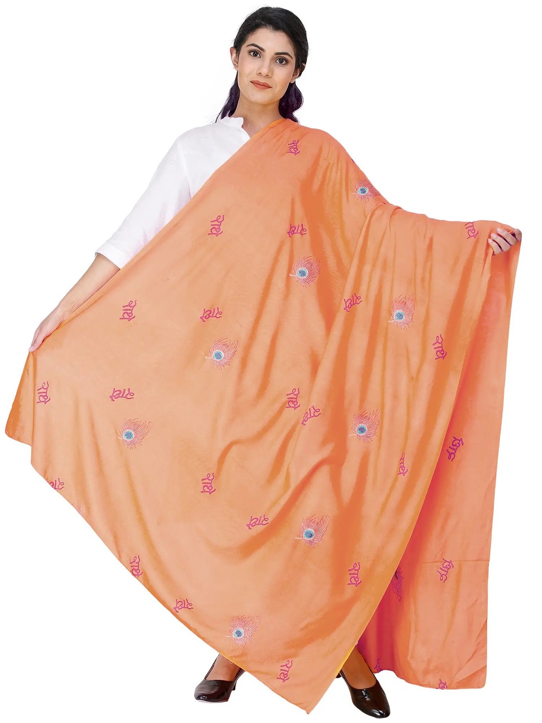 

Exotic India Women Ethnic Motifs Embroidered Shawl, Orange