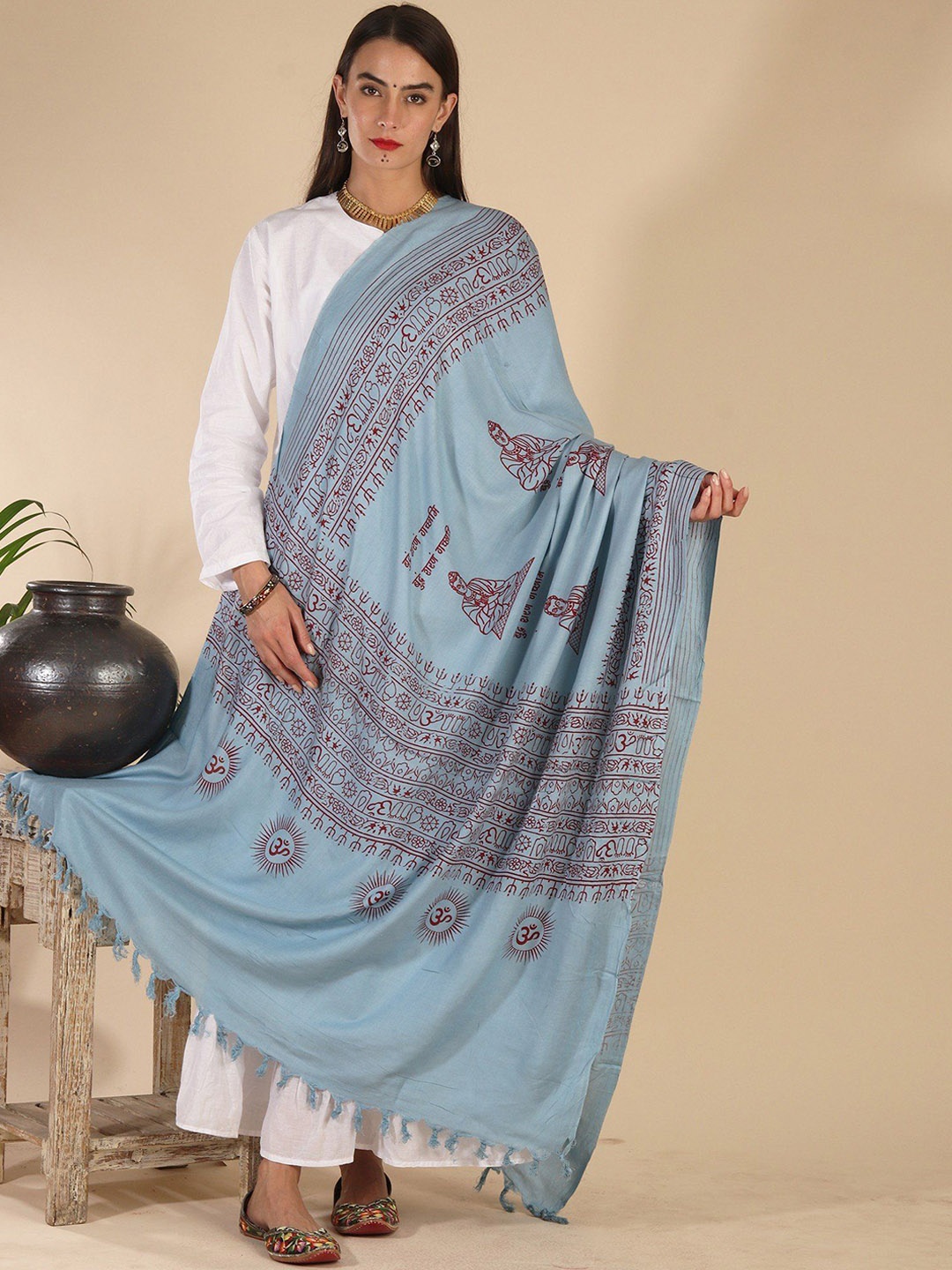 

Exotic India Women Ethnic Motifs Printed Shawl, Blue