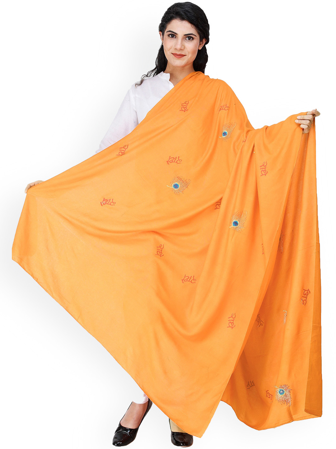 

Exotic India Women Ethnic Motifs Embroidered Shawl, Yellow