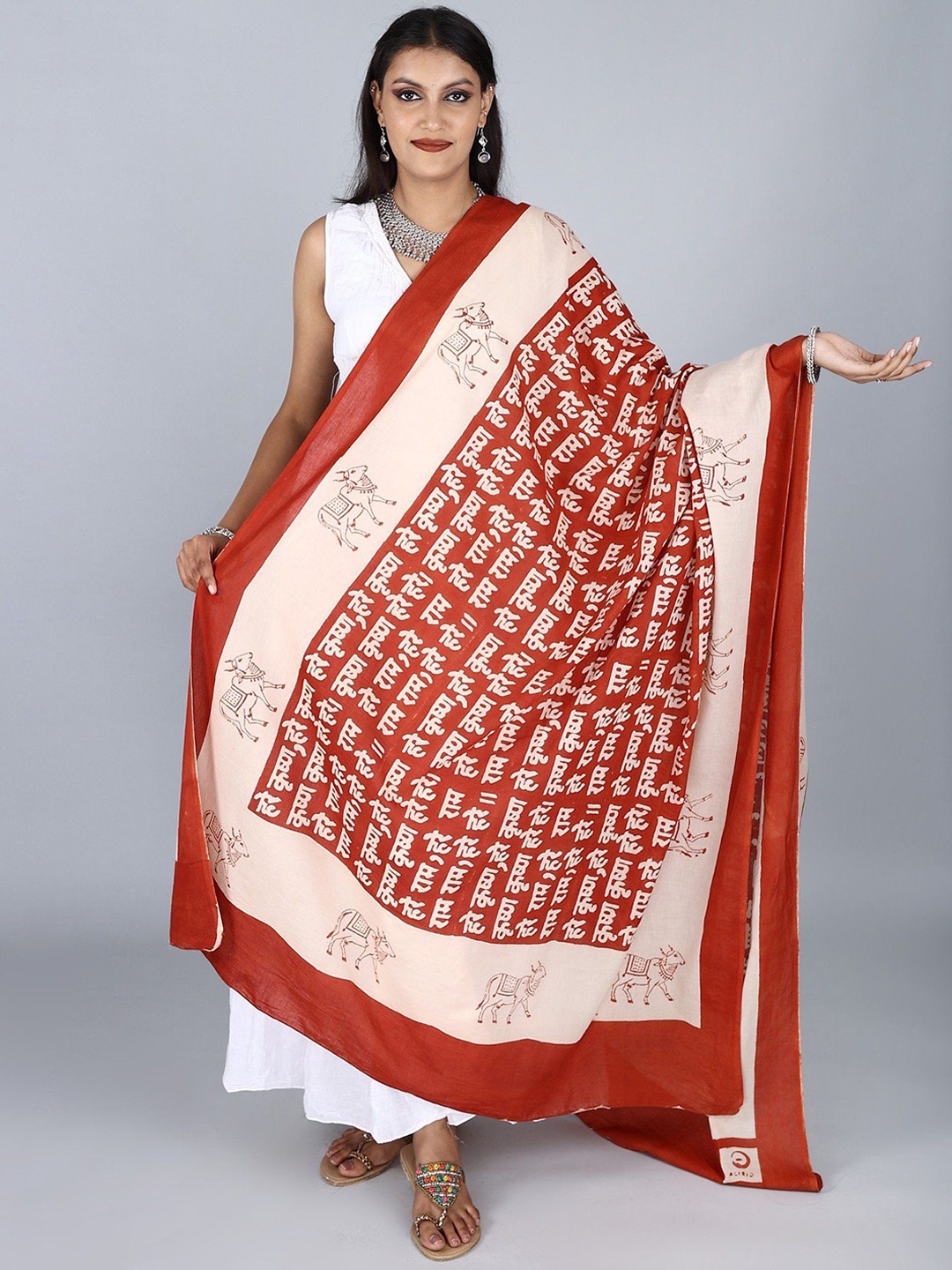 

Exotic India Women Ethnic Motifs Printed Shawl, Maroon