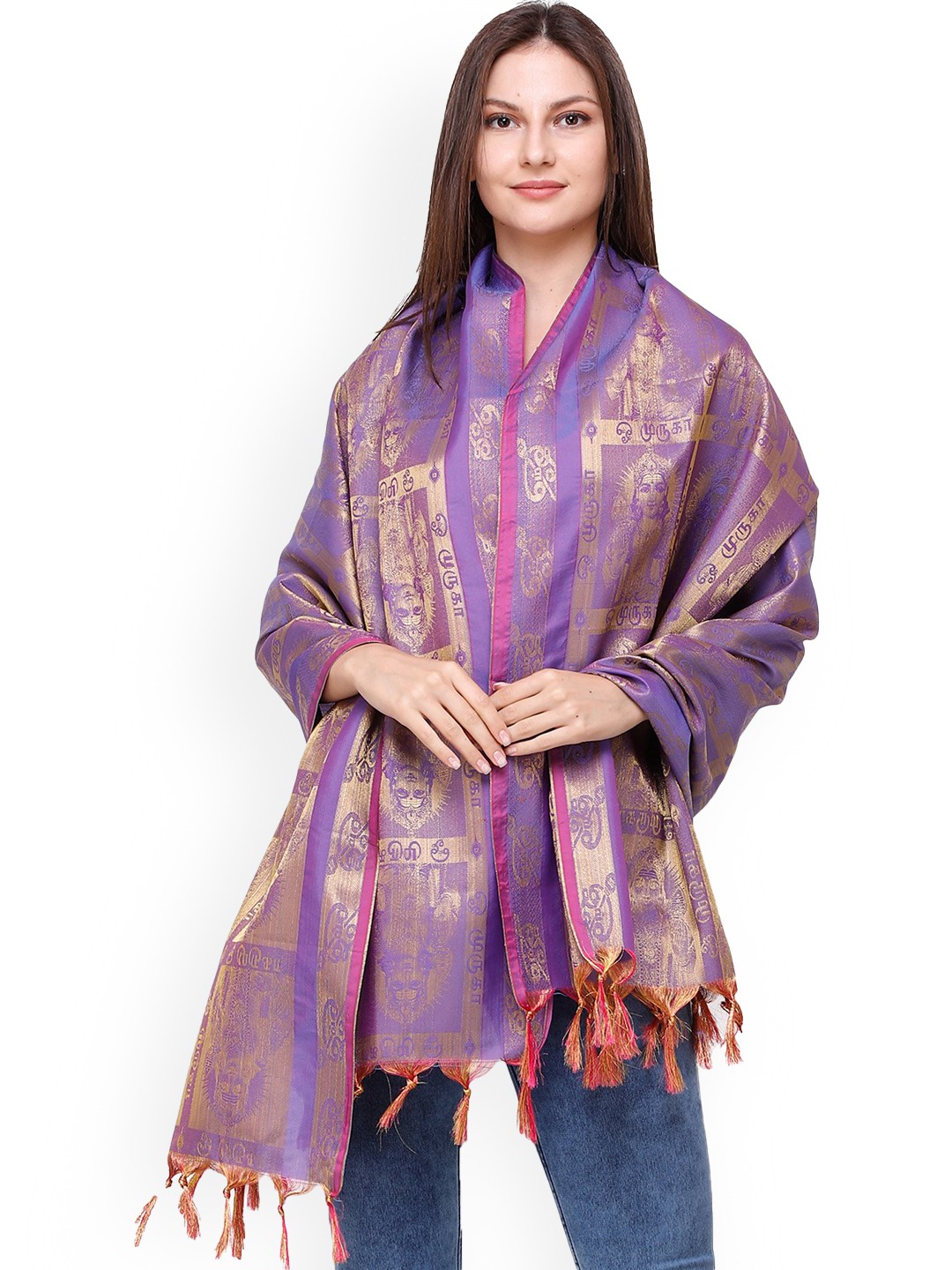 

Exotic India Passion Flower Brocaded Lord Karttikeya Prayer Shawl, Purple