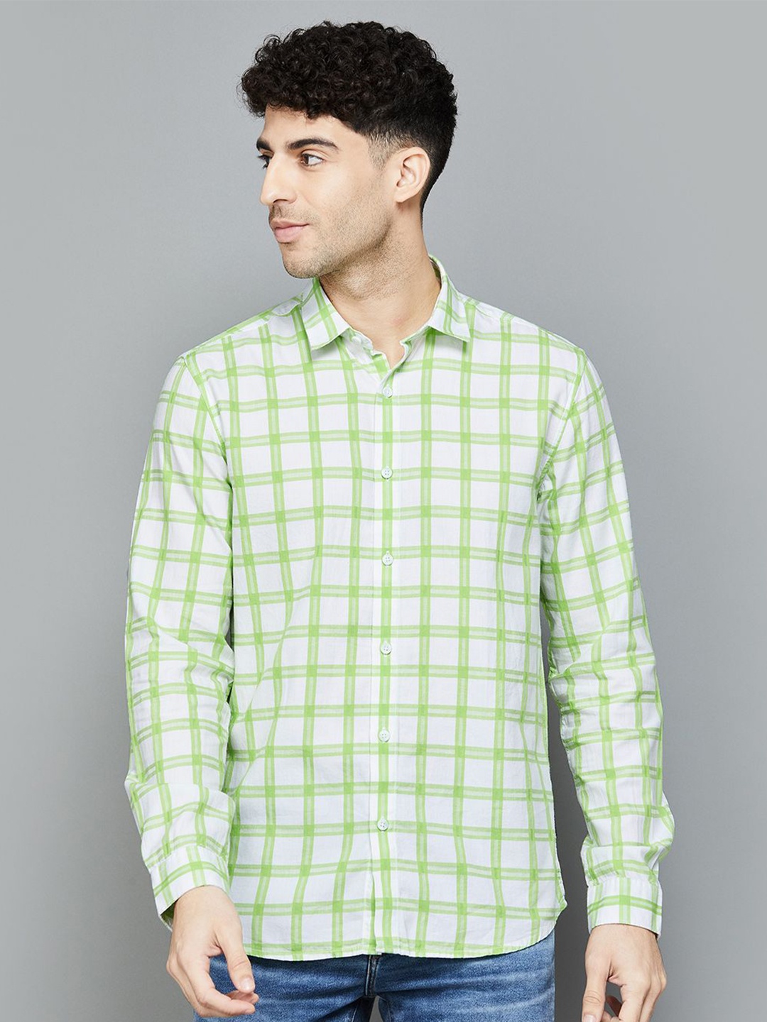 

Bossini Men Slim Fit Gingham Checks Spread Collar Casual Shirt, Green