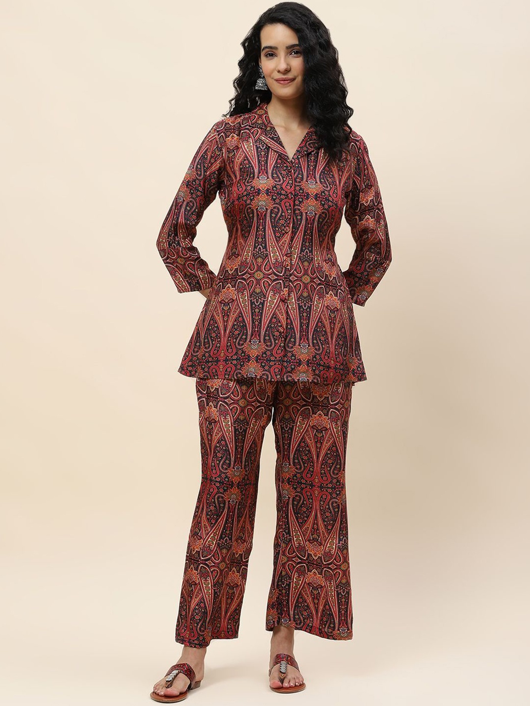 

Meena Bazaar Printed Shirt With Trousers Co-Ords, Black