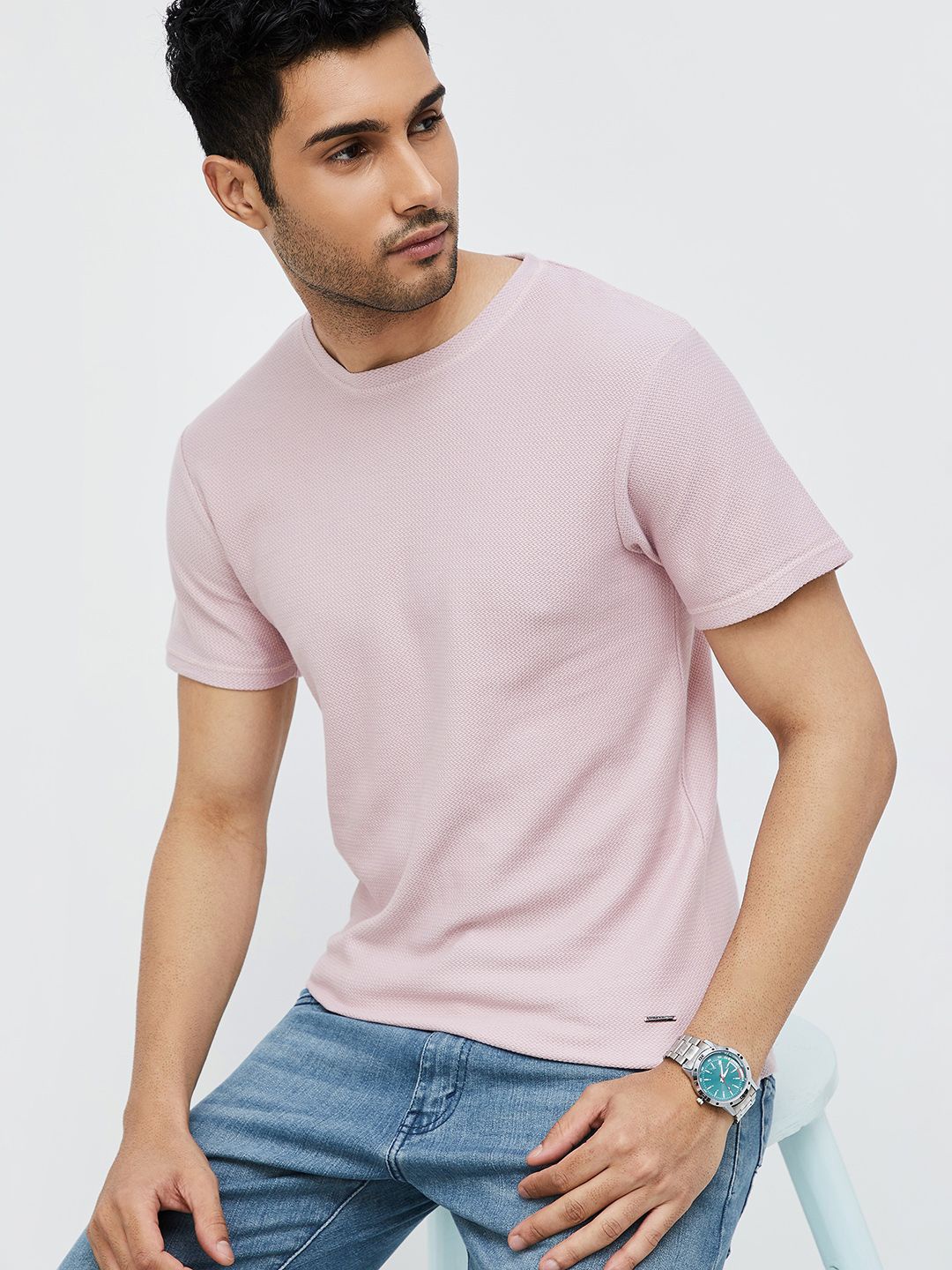 

CODE by Lifestyle Men Round Neck Solid T-shirt, Pink