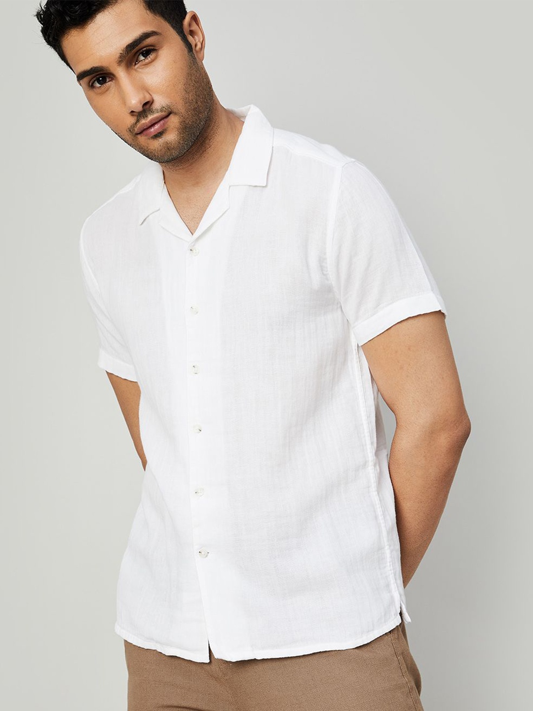 

CODE by Lifestyle Men Cuban Collar Solid Casual Shirt, White
