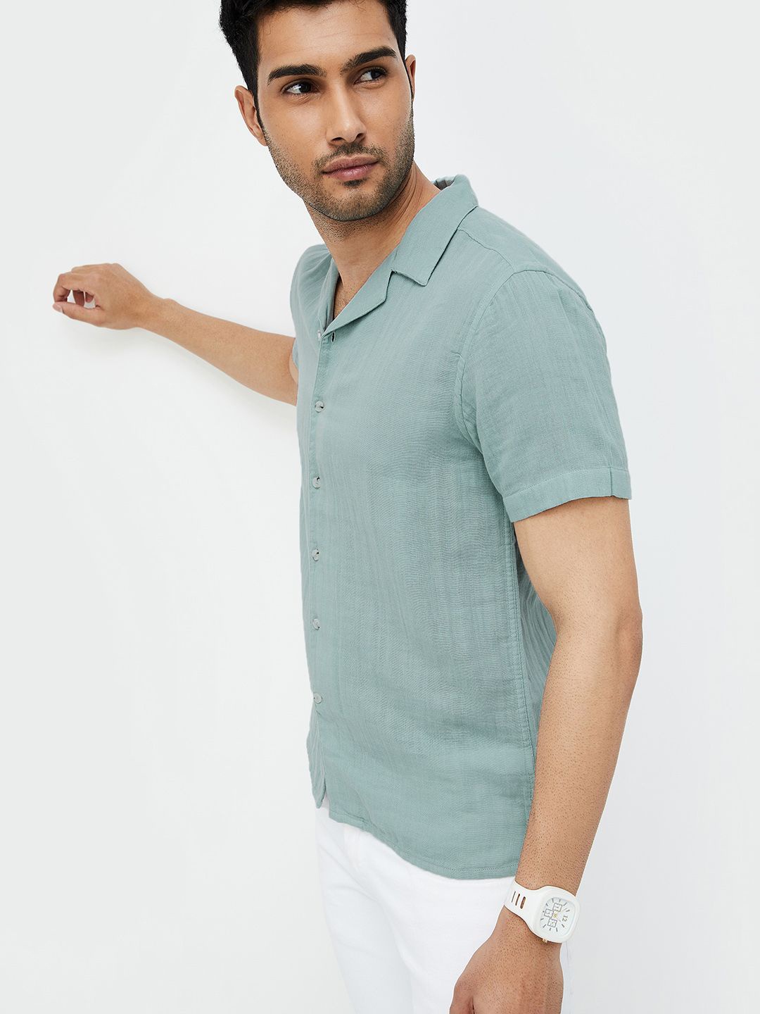 

CODE by Lifestyle Men Solid Cutway Collar Casual Shirt, Teal
