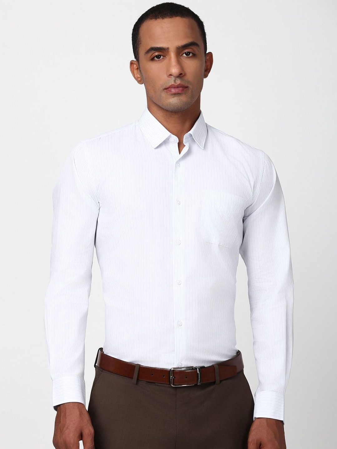 

Peter England Men Striped Spread Collar Formal Shirt, White