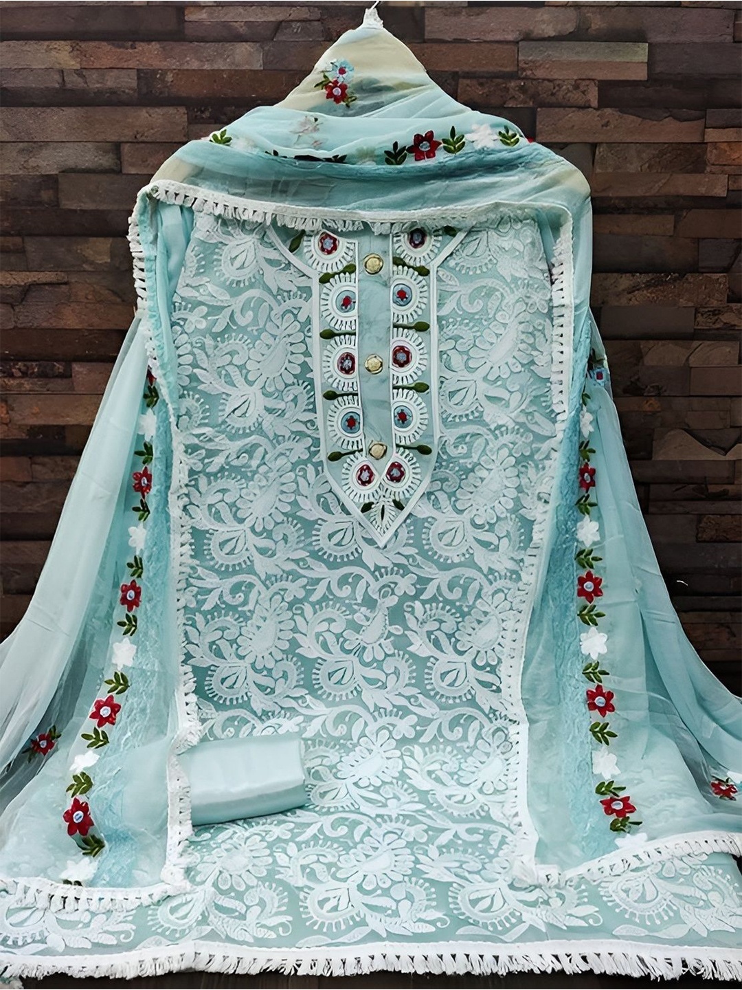 

Sidhidata Embroidered Unstitched Dress Material, Sea green